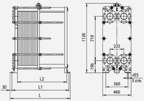 Разборный пластинчатый теплообменник Ридан НН 22 Ду100