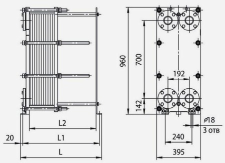 Разборный пластинчатый теплообменник Ридан НН 19А Ду65