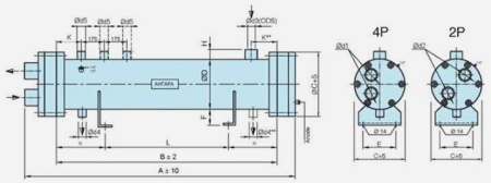Кожухотрубный конденсатор Ангара ESK.D-801-2P с охлаждением морской водой